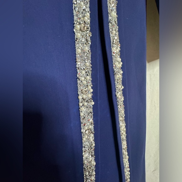 Women Long Sleeve Formal Modest Maxi NAVY BLUE DRESS Size 42 - Picture 7 of 9